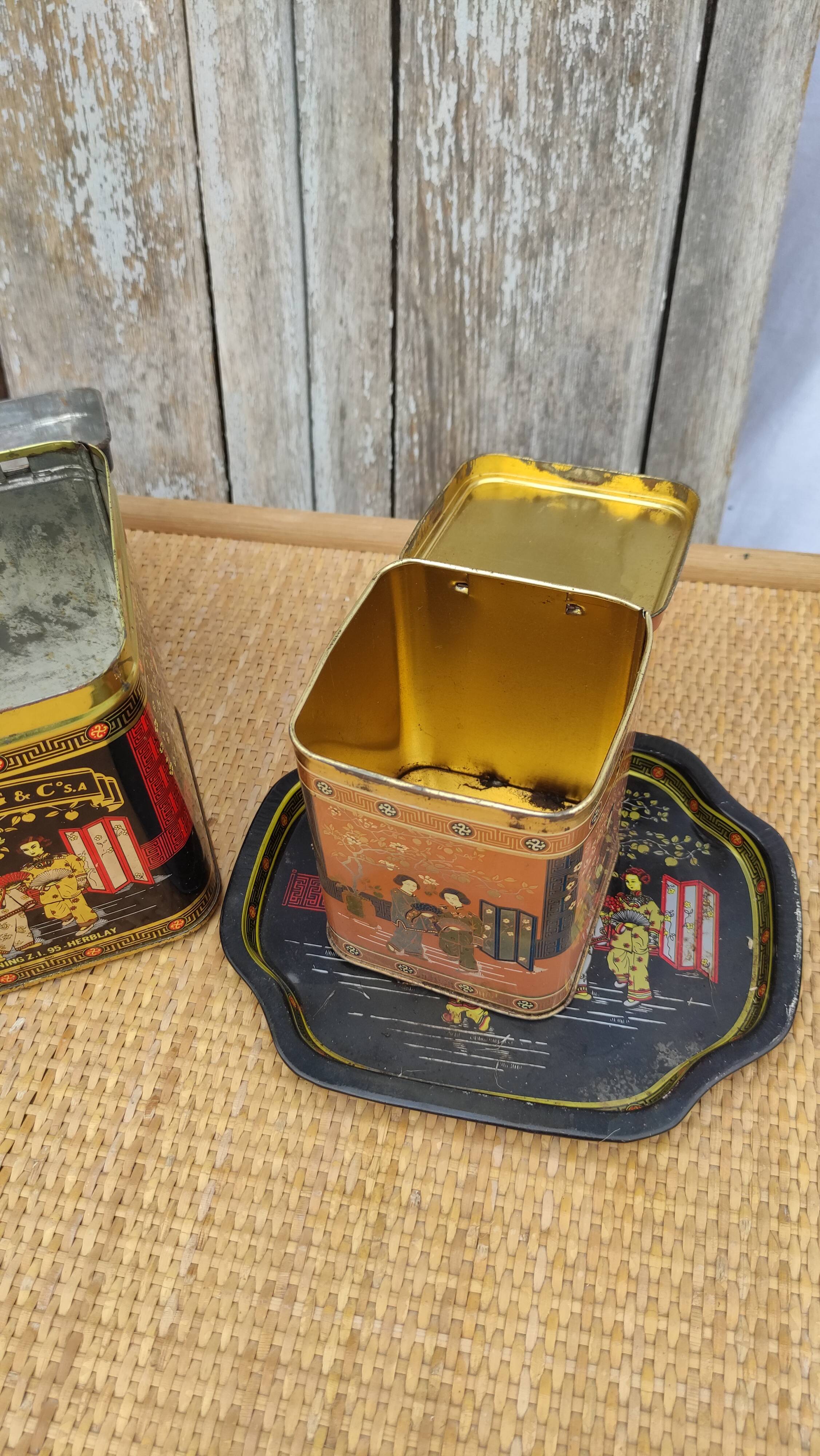 Vintage white metal tea boxes