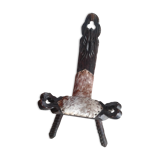 Chaise tabouret tripode  bois et peau vintage 50/60