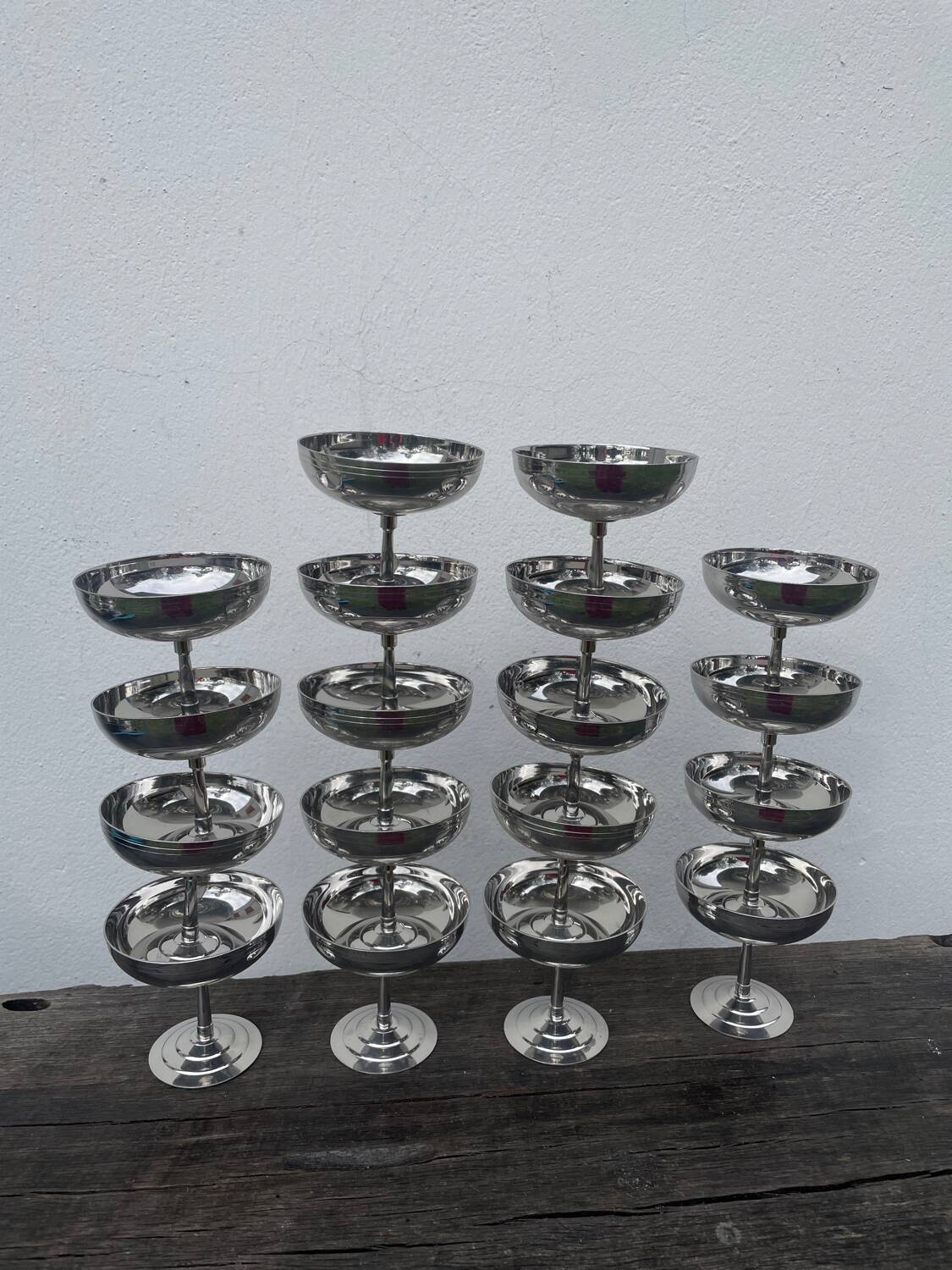18 Remy Letang stainless steel cups, 1970