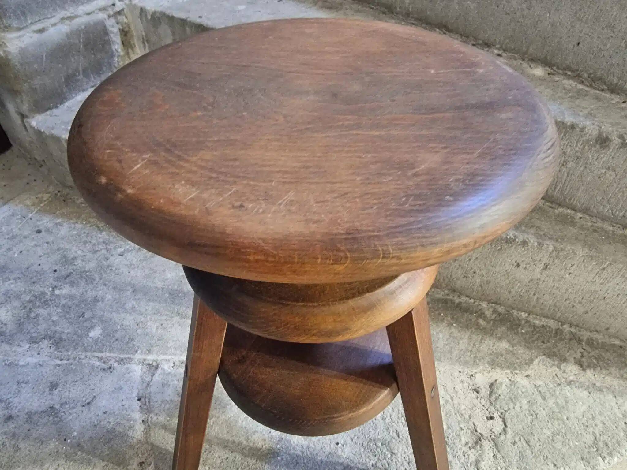 Vintage French adjustable beech stool, 1950s