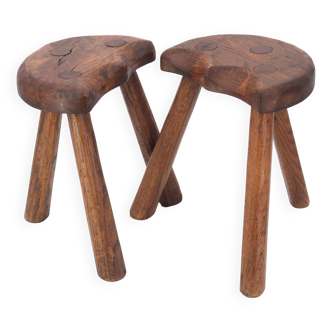 Pair of wooden tripod stools, mountain work, 1950s