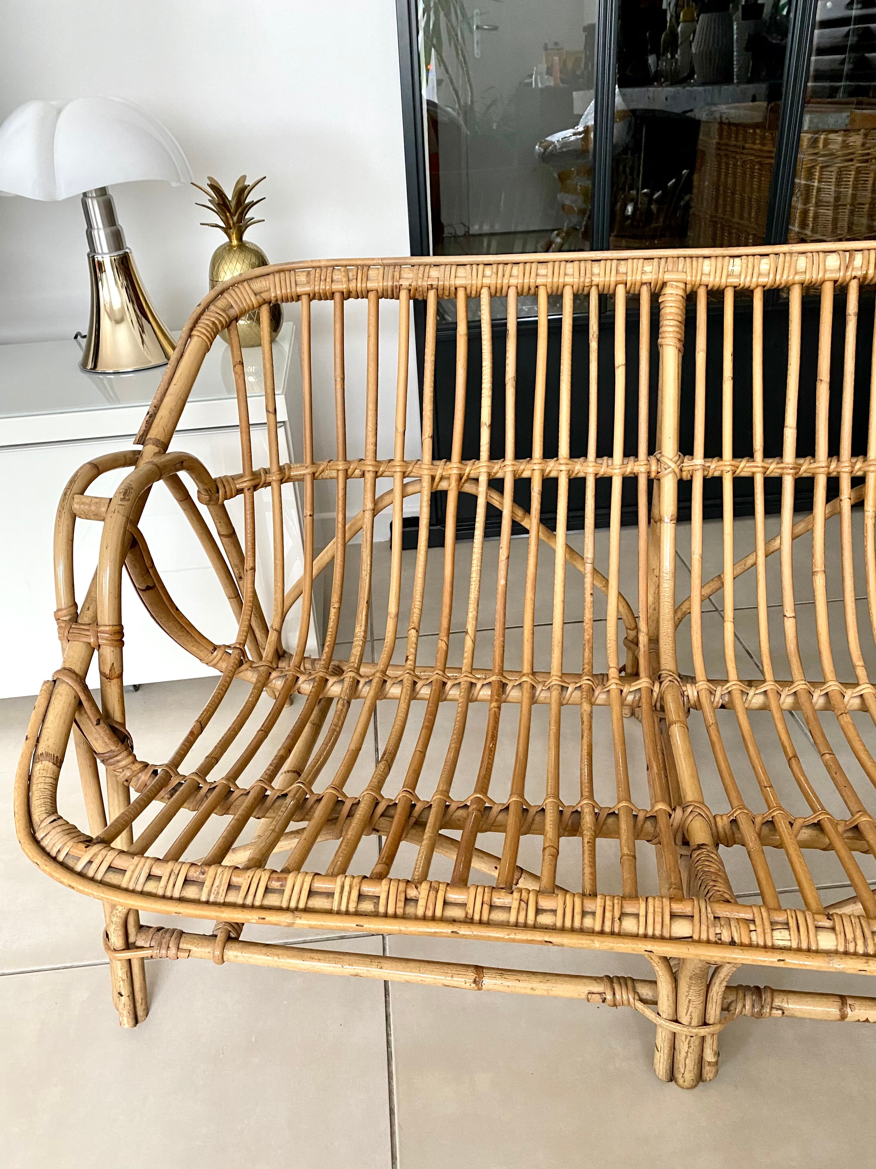 Vintage rattan bench sofa