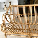 Vintage rattan bench sofa