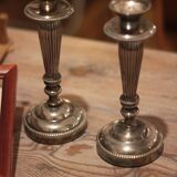Pair of silver metal candlesticks