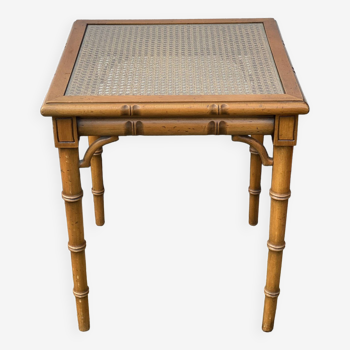 Faux Bamboo and Glass Side Table