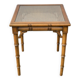 Faux Bamboo and Glass Side Table