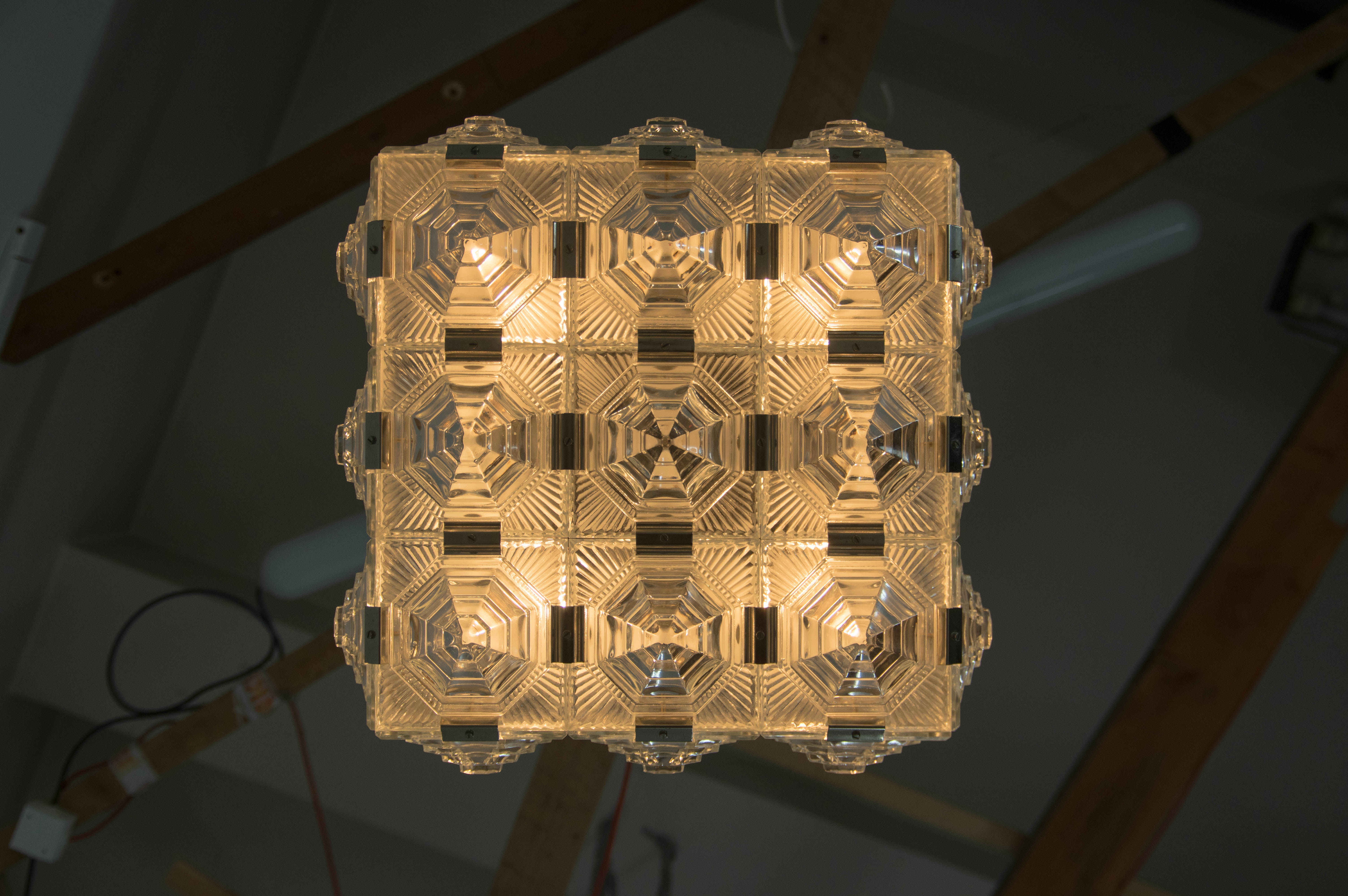 Brutalist Glass Chandelier by Kamenicky Senov, 1970s