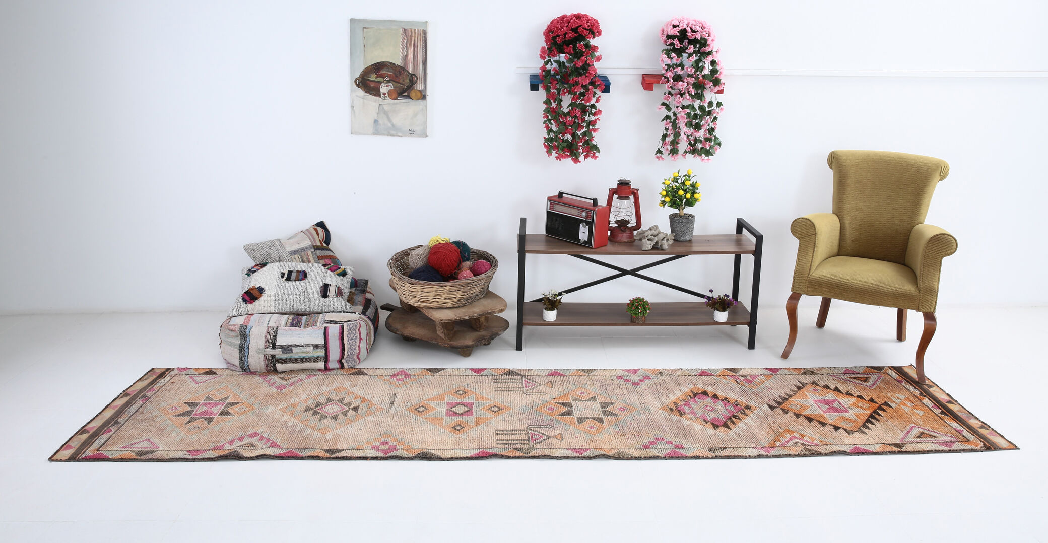 Red and orange vintage runner rug, 370x82cm
