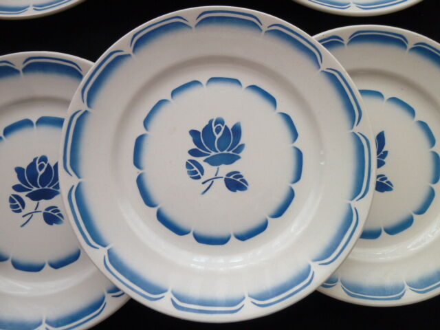 Set of 6 flat plates opaque porcelain from Badonviller