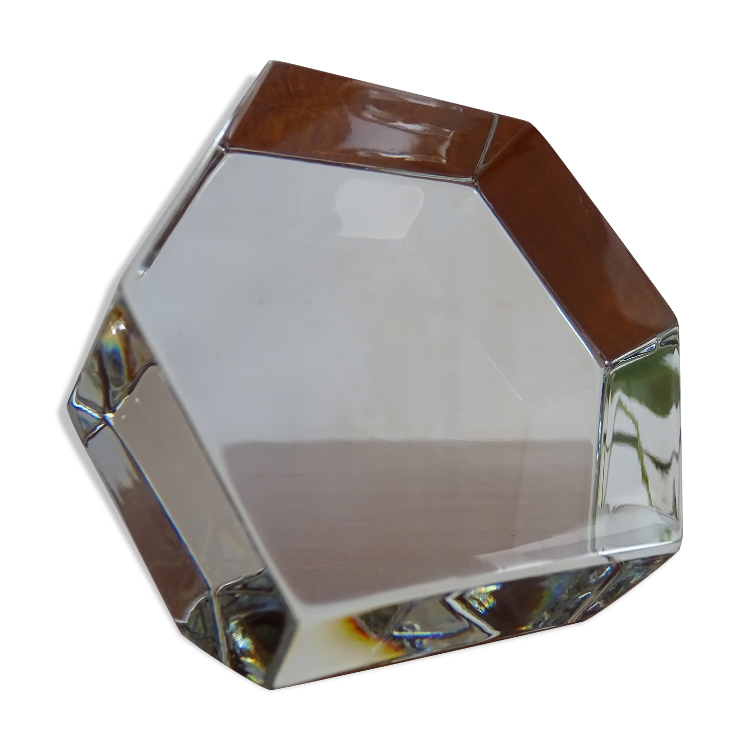 Baccarat crystal paper press - Signed hexagonal block