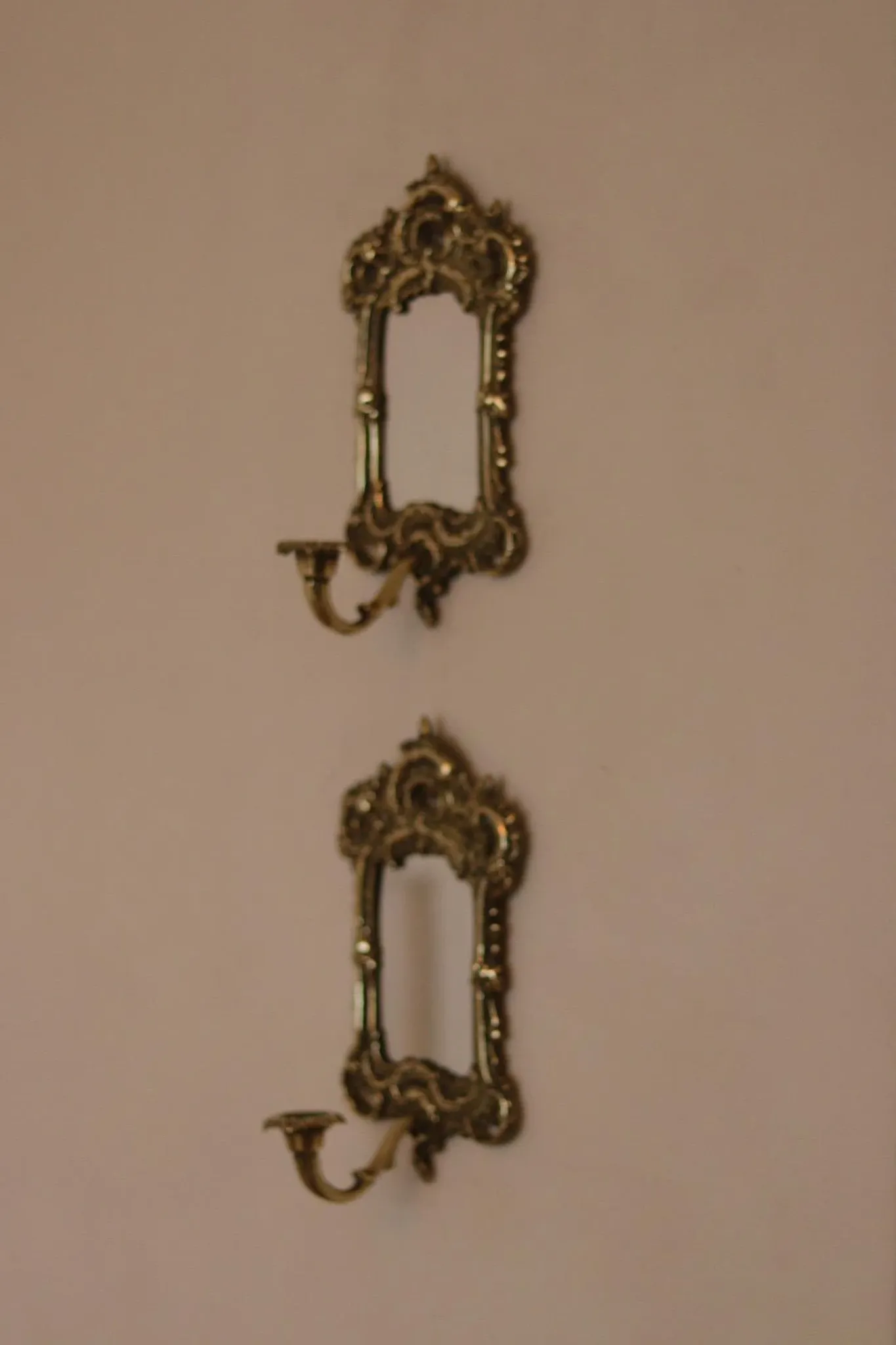 Pair of Mid-Century Swedish Brass Sconces with Mirror