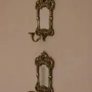 Pair of Mid-Century Swedish Brass Sconces with Mirror