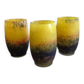 Set of 3 Art Deco cups – Cloudy marbled glass – Signed André DEL