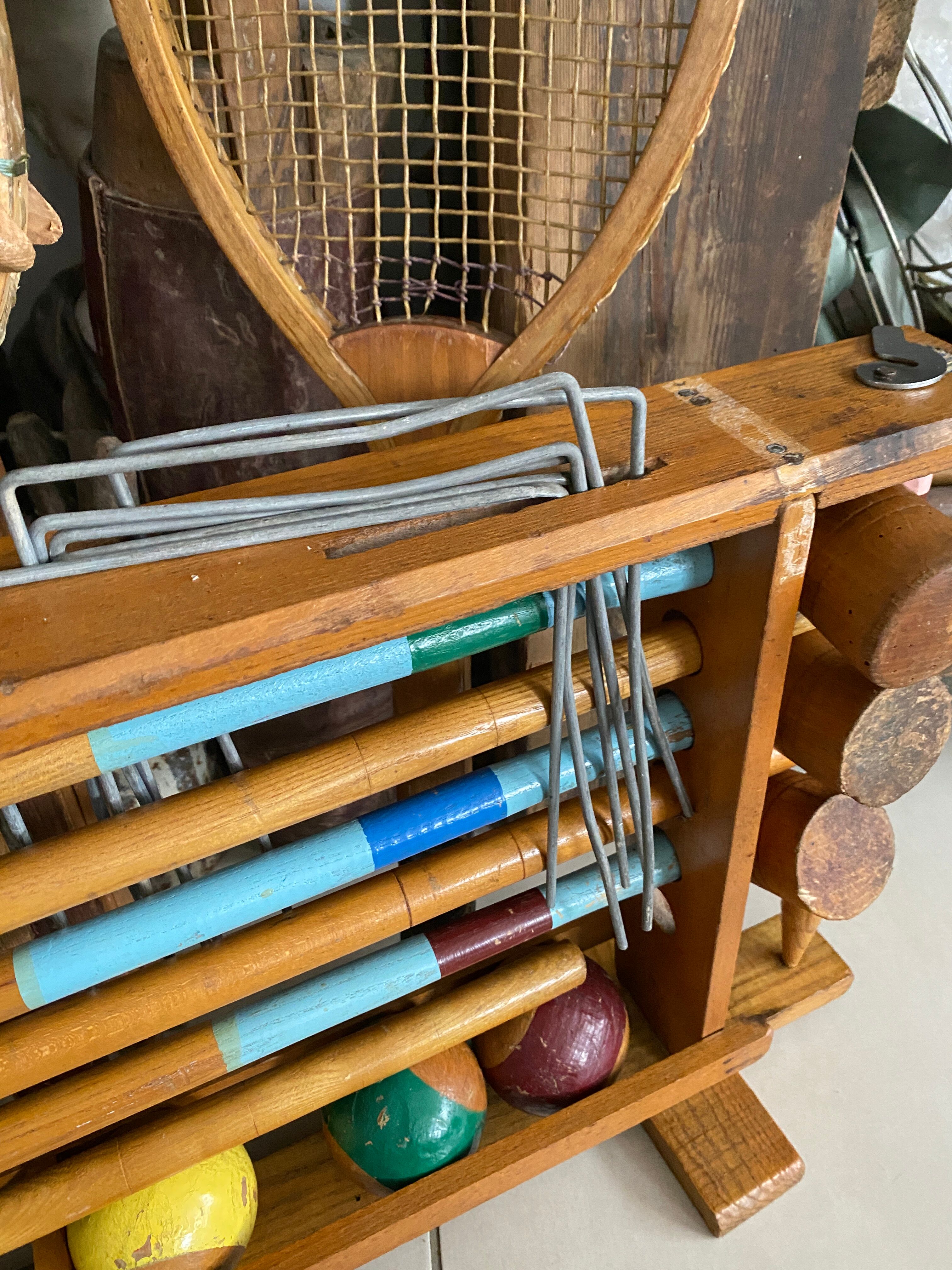 Old wooden croquet game