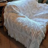 Old crocheted bedside table/plaid
