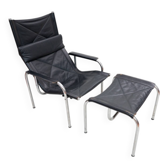 Fauteuil lounge He1106 avec ottoman par Hans Eichenberger pour Strässle, années 1970