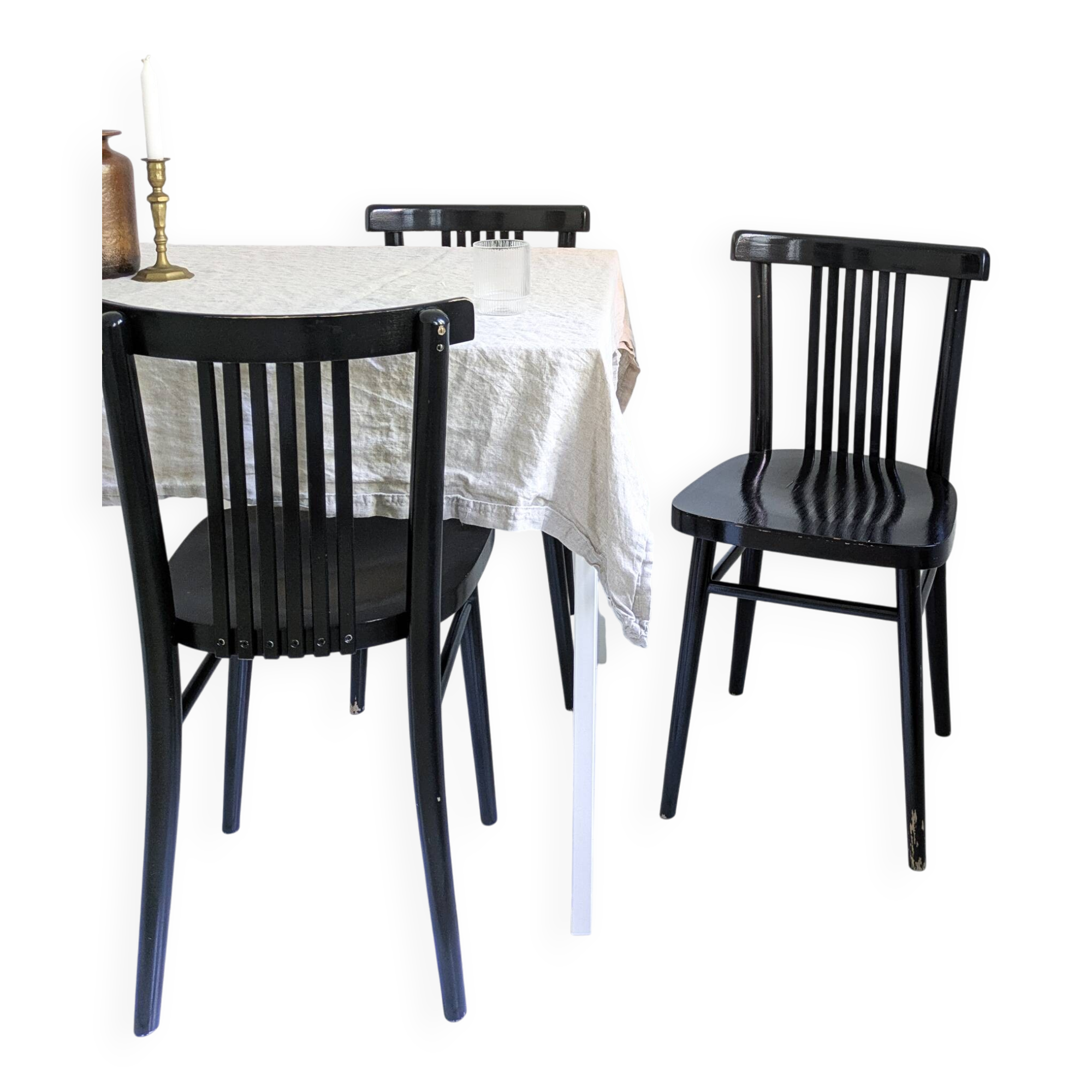 Lot de 3 chaises bistrot vintage bois courbé, style café viennois 60s