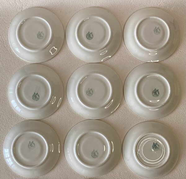 Tasses et sous-tasses jaune et blanc liserés dorés Moulin des loups