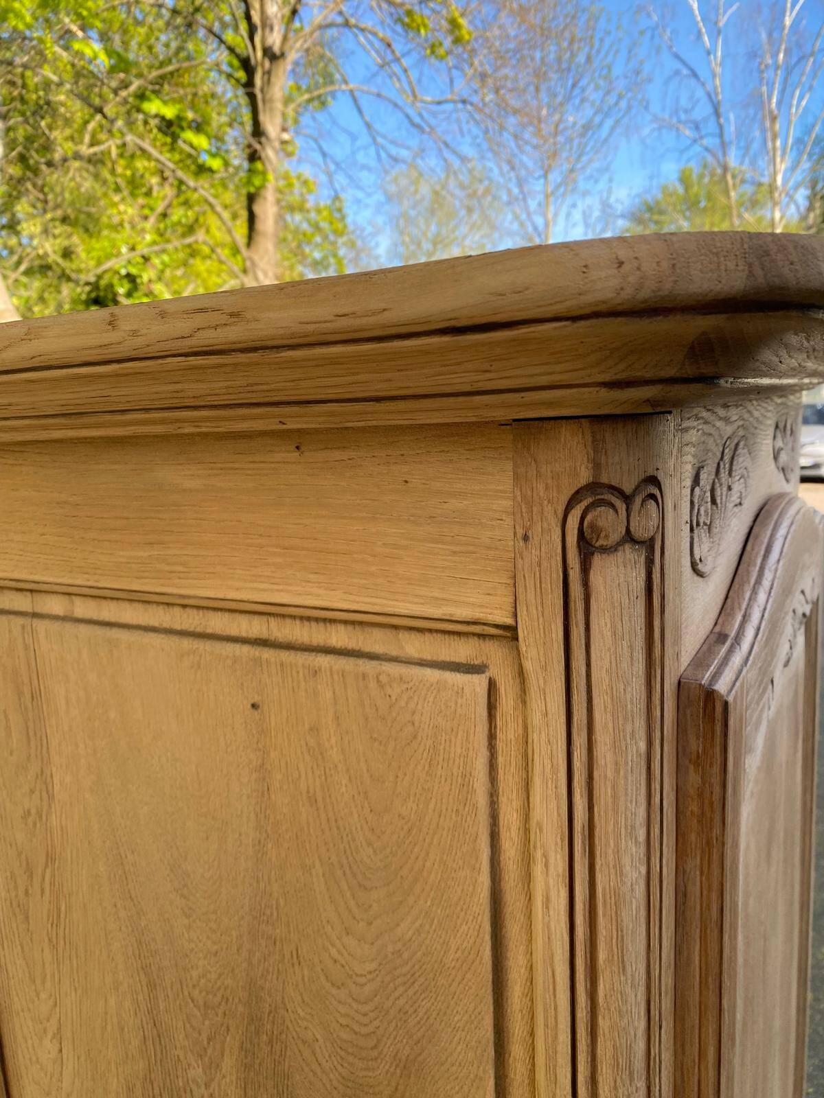 Renovated Louis XV bonnetière dormitory wardrobe in solid oak.