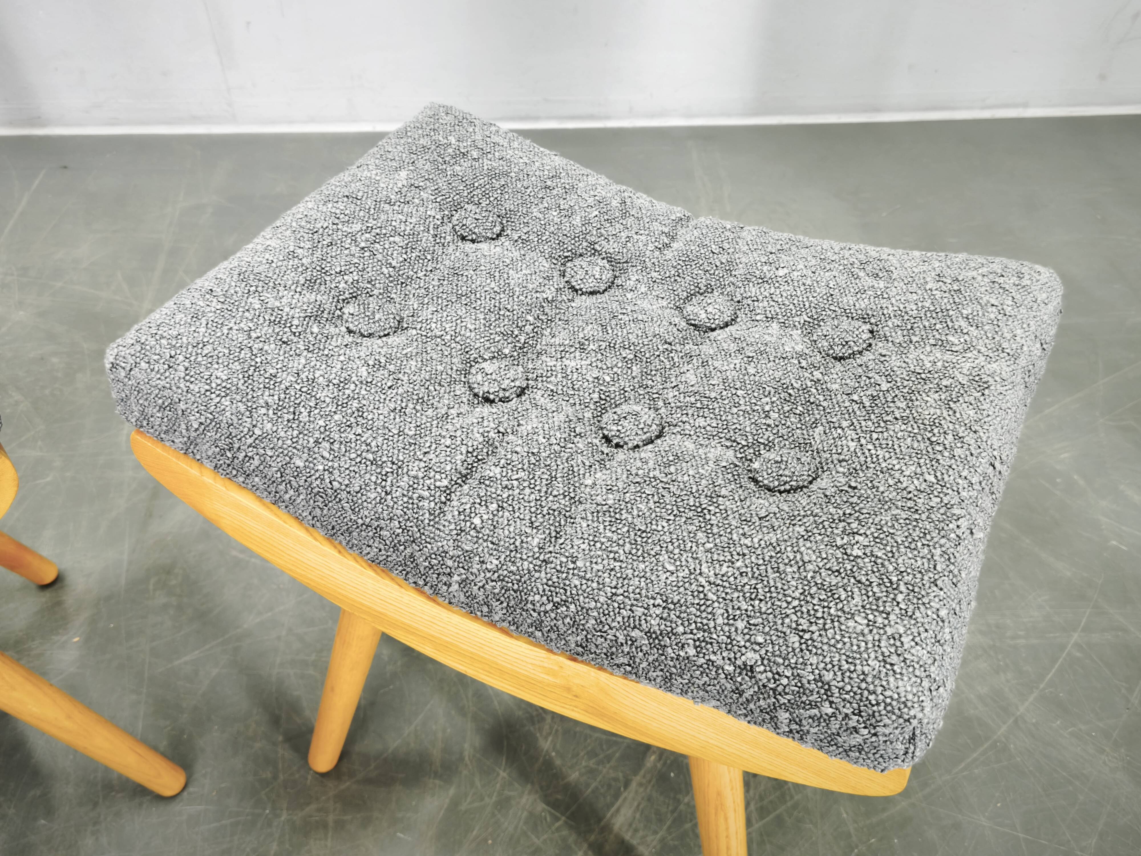 Pair of 1960s Maple Mid Century Stools, Czechoslovakia