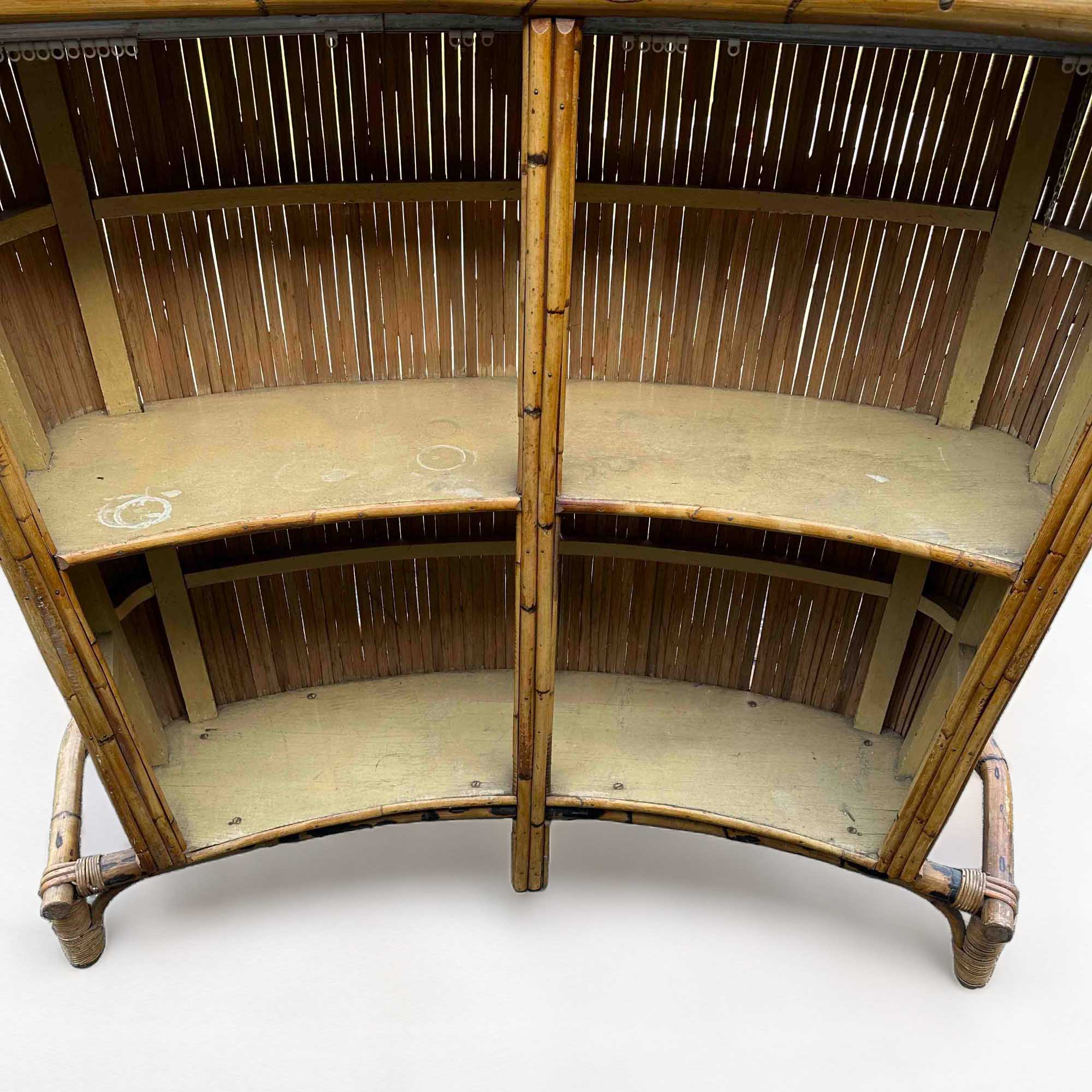 Bamboo and rattan tiki cocktail bar with stools, set of 3, 1960s