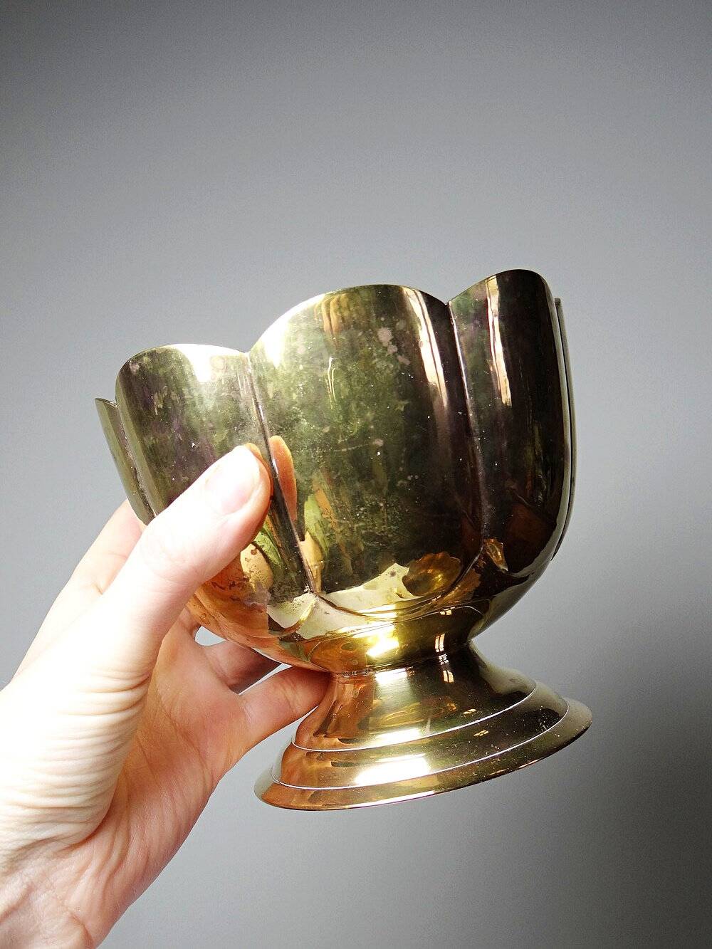 Duo de petits caches-pots en cuivre doré vintages