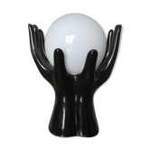 Lampe en céramique noire en forme de mains années 70