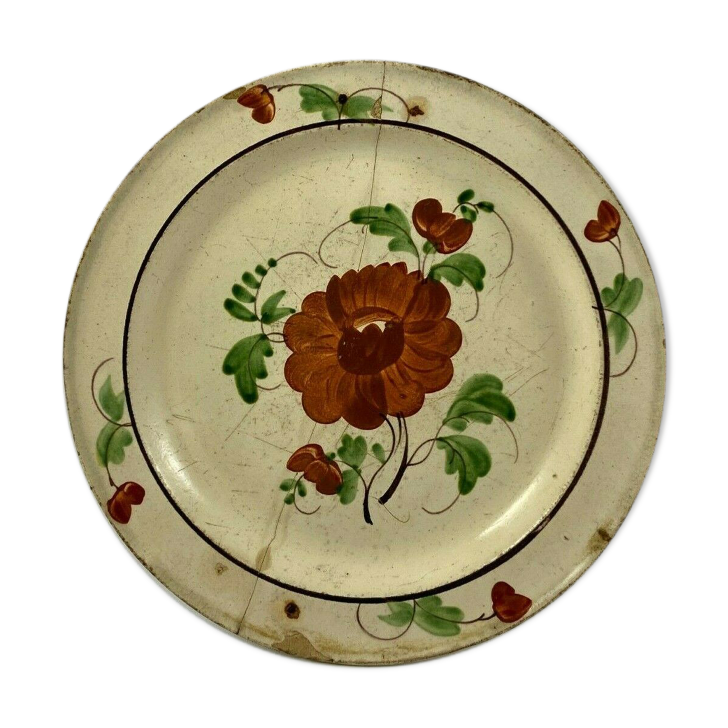 Assiette forges les eaux decor floral fin XVIII debut XIXeme