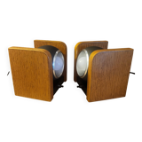 2 white eye lamps, wood, metal, vintage, Germany