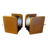 2 white eye lamps, wood, metal, vintage, Germany