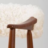 Th. Herlev, Farstrup solid teak chair in natural sheepskin upholstery, Denm