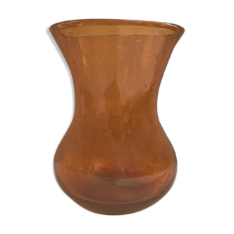 Vase ancien verre bullé orange