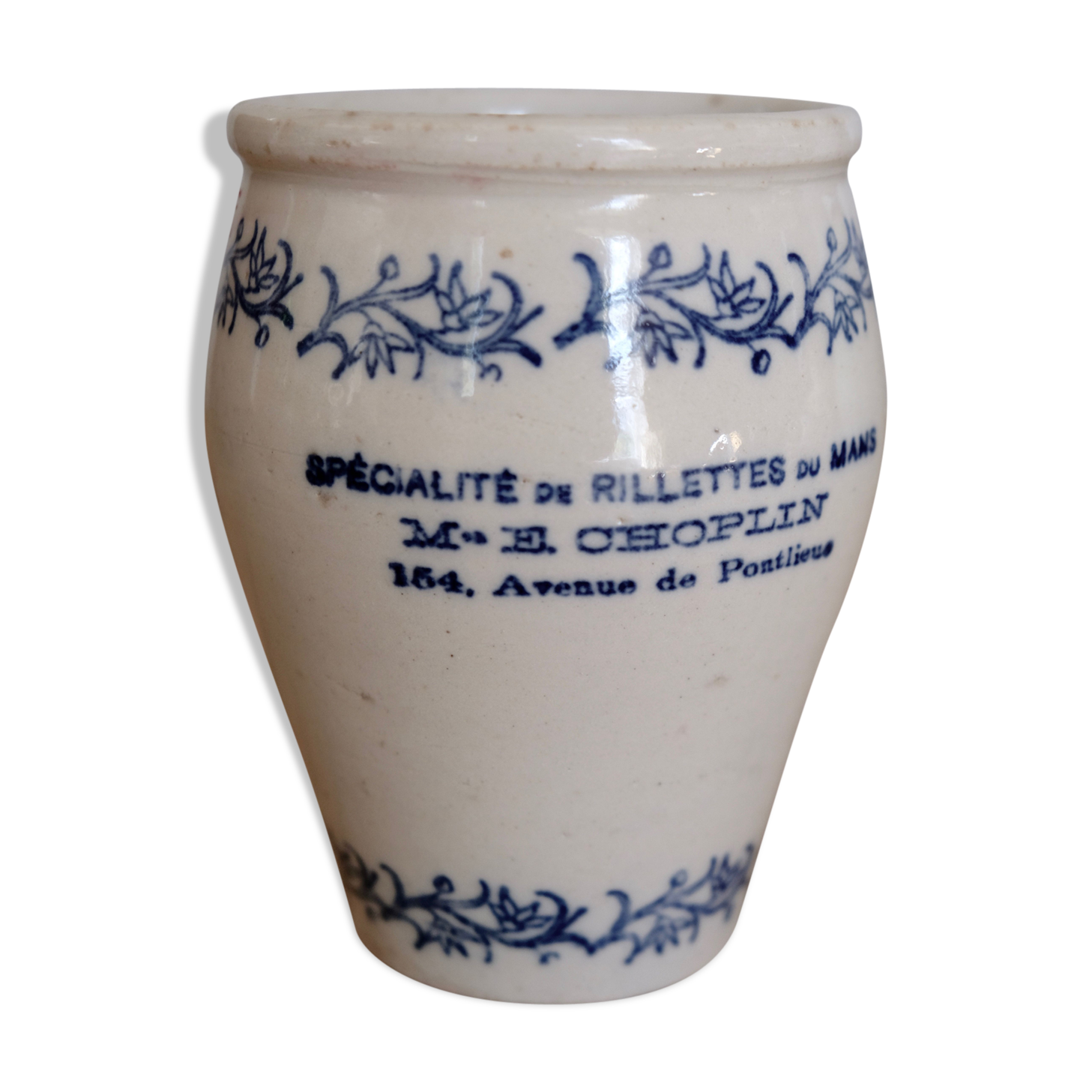 Old sandstone pot glazed beige and blue