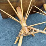 Vintage 50s set: large table - tripod base and woven chestnut benches