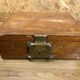 Old wood and brass box, decoration loft workshop, furniture of trades