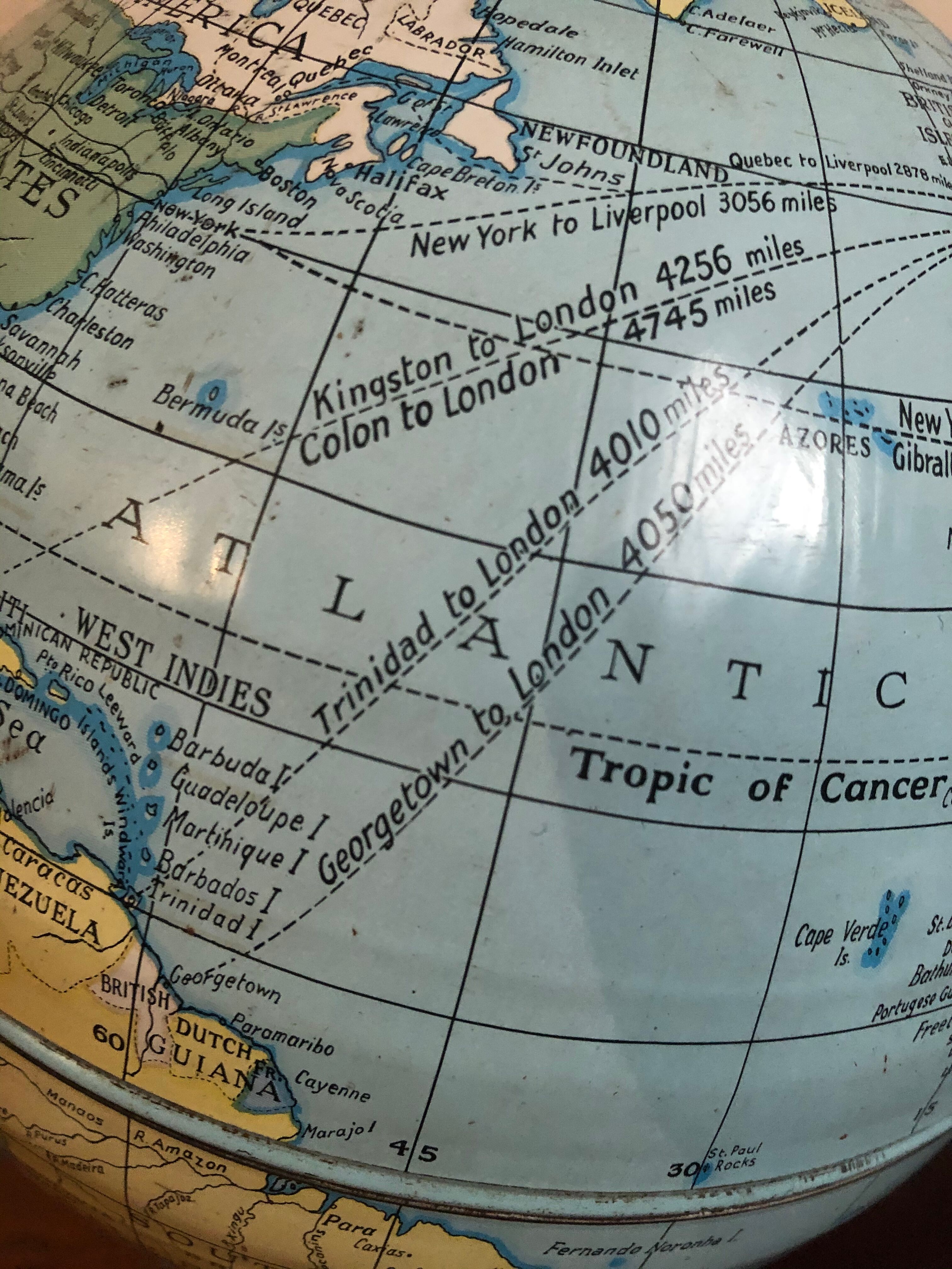 World globe in vintage sheet metal of English origin