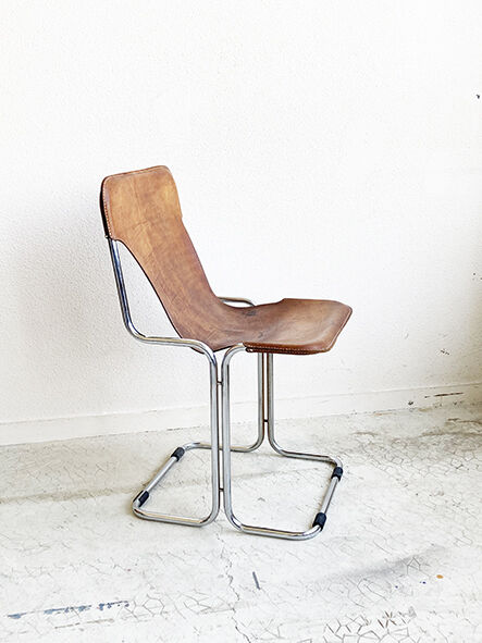 Chair 1960 leather and vintage metal
