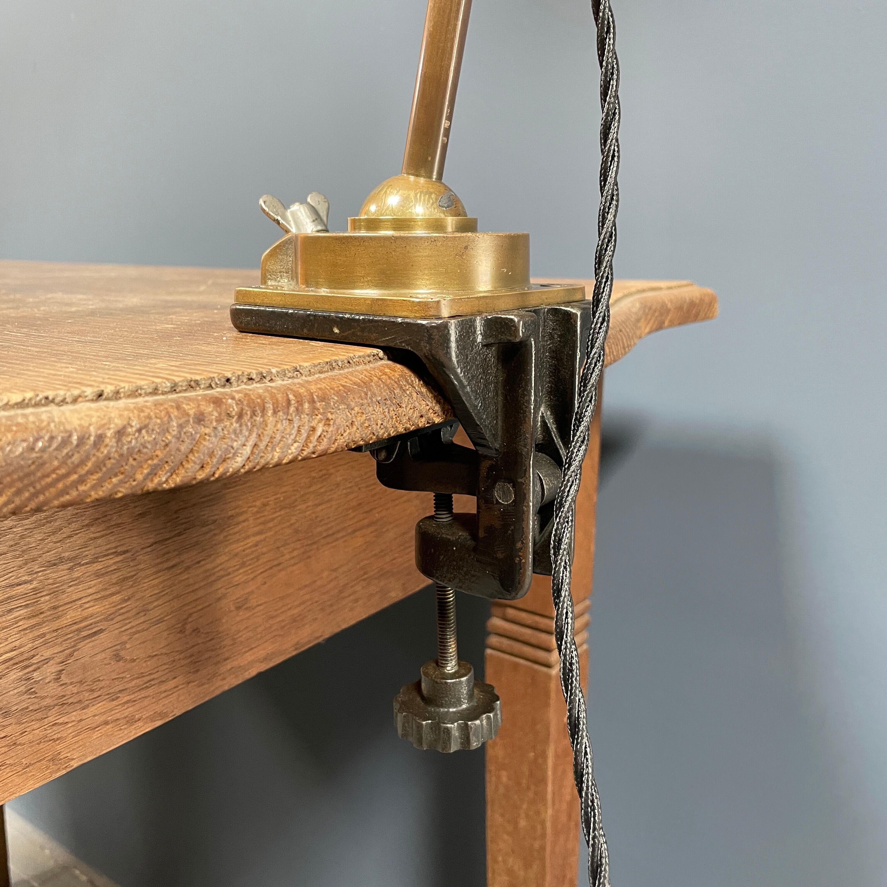 Industria Rotterdam clamp lamp made of brass and copper from the 1930s