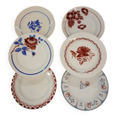 6 mismatched antique dinner plates