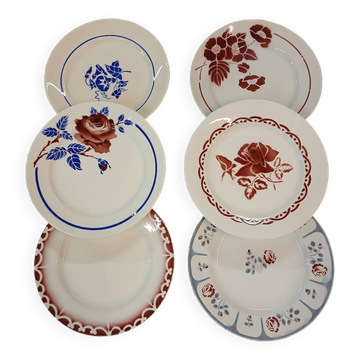 6 mismatched antique dinner plates