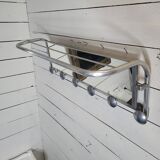 Aluminum wall coat rack with pivoting mirror from the 60s