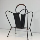 Black lacquered metal and brown leather magazine holders