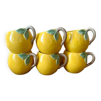 Lot de 6 mugs citron en barbotine