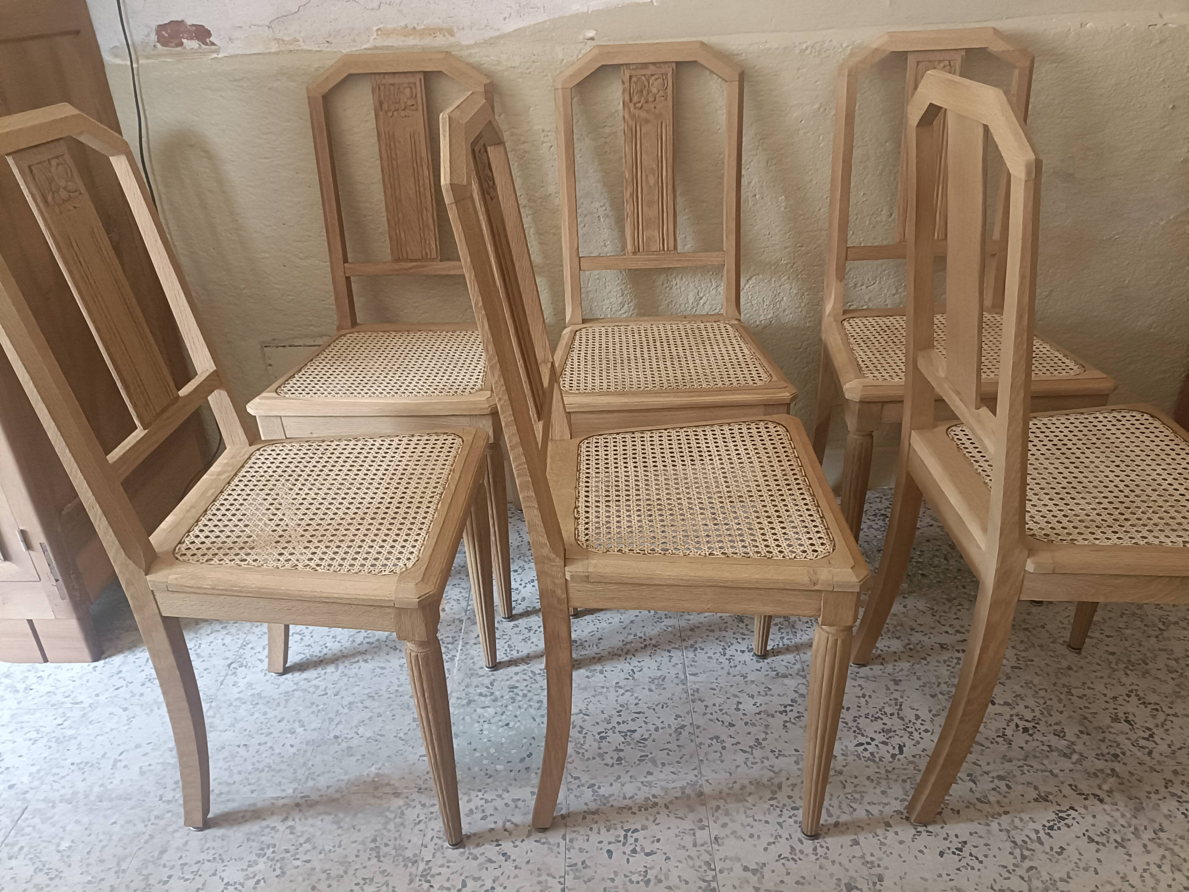 6 chaises cannées art déco rénovées
