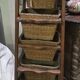 Meuble de rangement rustique en bois massif avec paniers en osier / vintage XXeme siecle