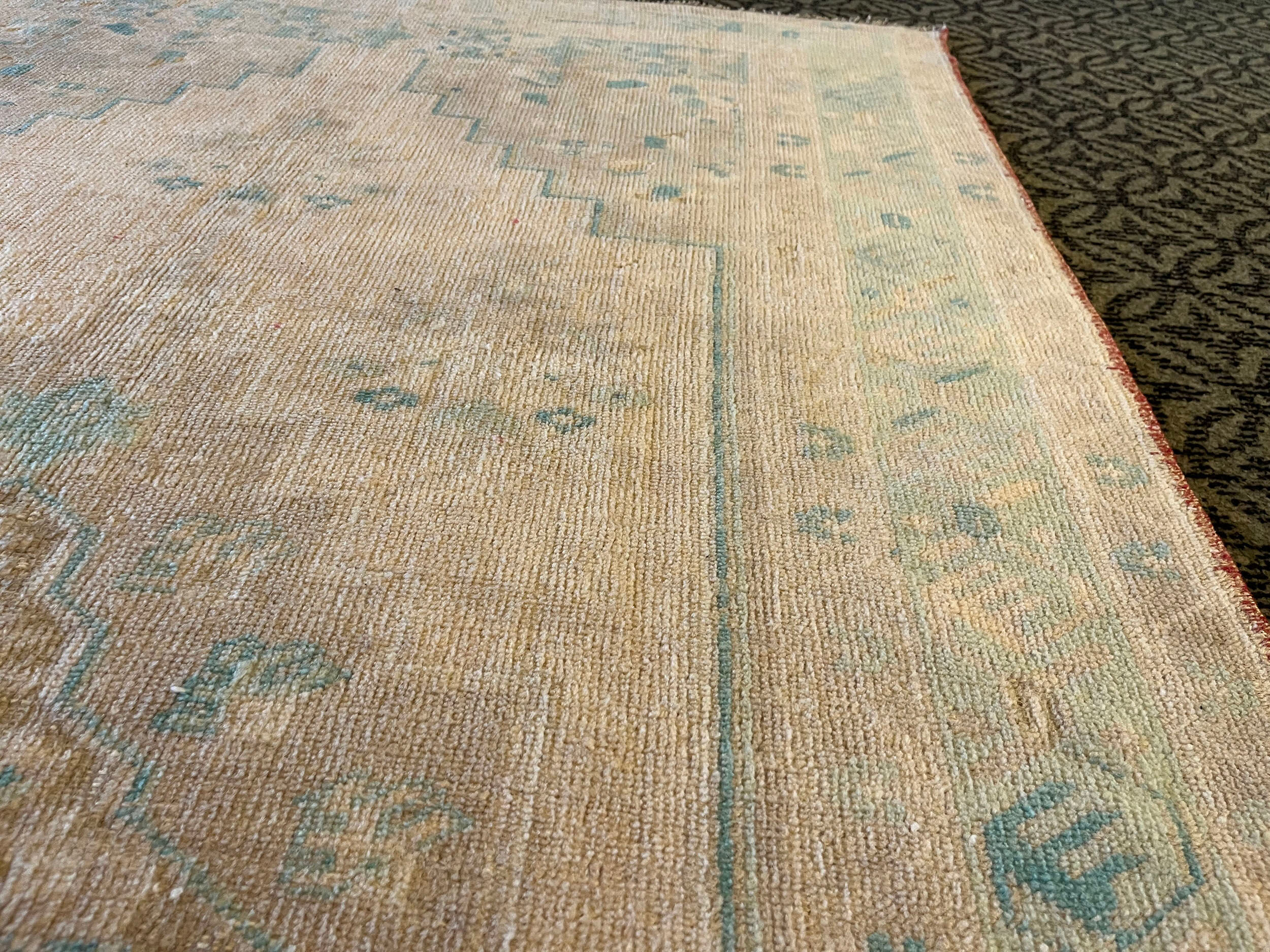 Handmade Pastel Beige Turquoise Area Rug 122x242cm