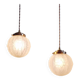 Pair of Art Deco pendant lights in pressed molded satin glass, 1920-30