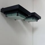 Pair of vintage post modernist wall lights, glass and sandblasted glass, France 1980