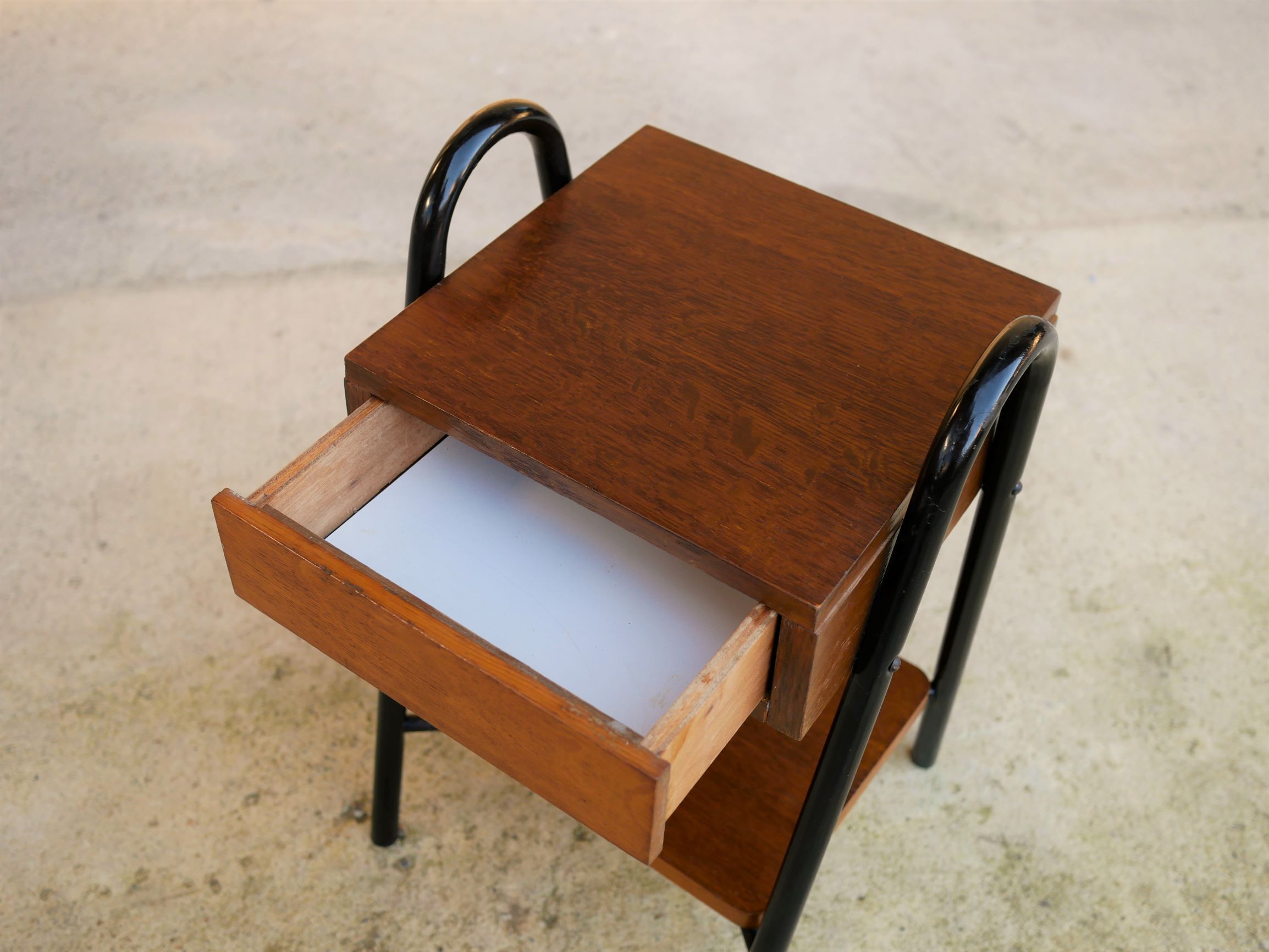 Vintage wooden and metal bedside table