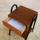 Vintage wooden and metal bedside table
